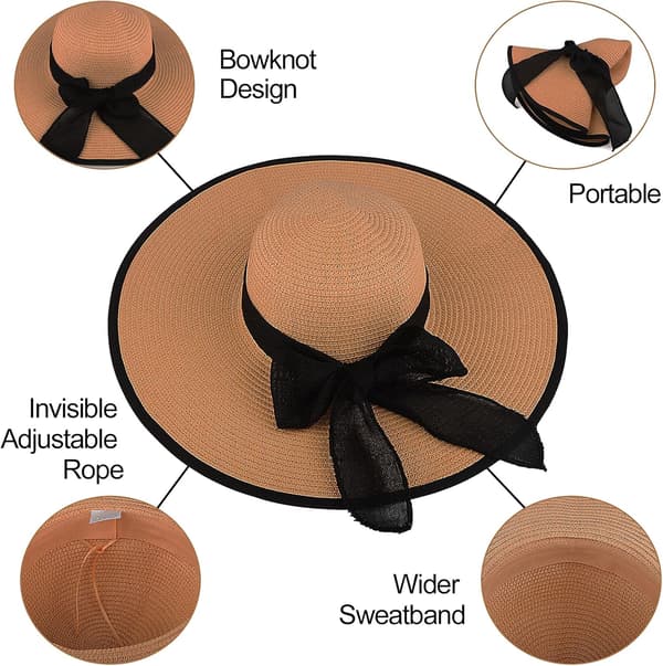 Dame strå solhatt, stor bred brem UPF 50+ (Khaki)
