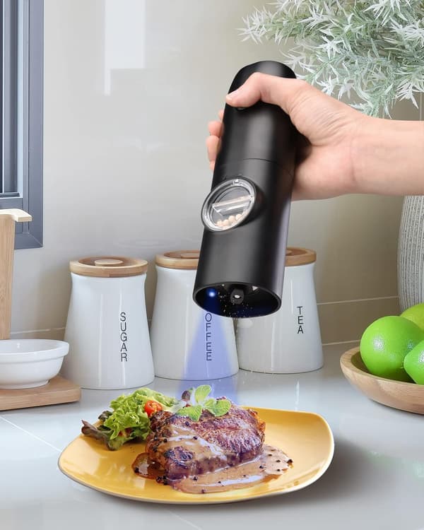 Elektrisk pepperkvern med base, oppladbart salt- og pepperkvernsett