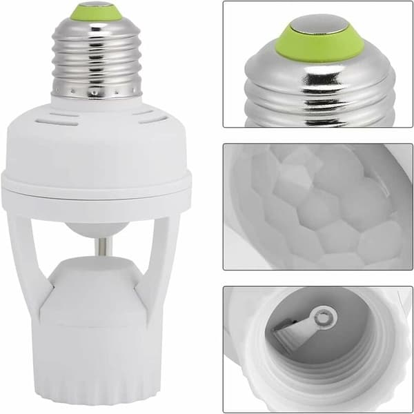 Socket with PIR Motion Sensor E27 Base Bulbs for Indoor Use with Time and Light Adjustment (Bulb Not Included)