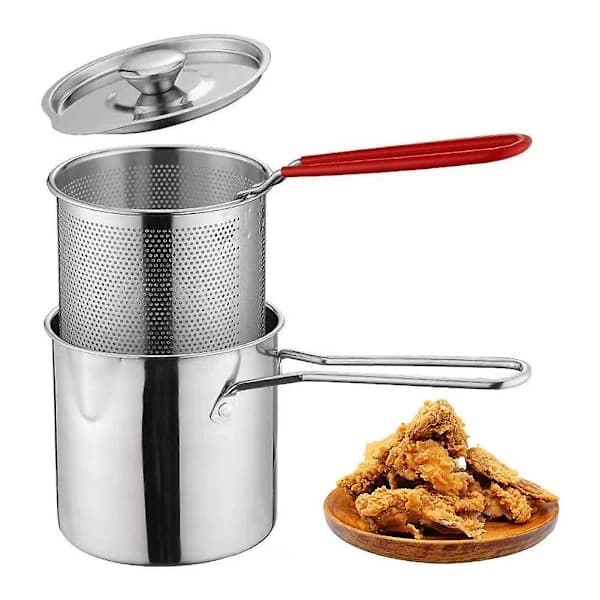 Fritøse Fritteringsgryte med Kurv 304 Rustfritt Stål Robust Multifunksjonell{HH}