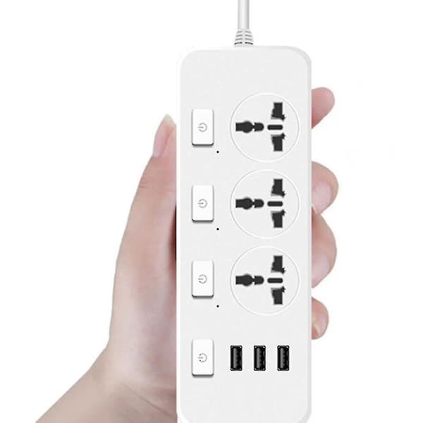 US/UK/EU Strømskinne 5V2.1A Overspenningsvern Med 3 Uttak & 3 USB-porter