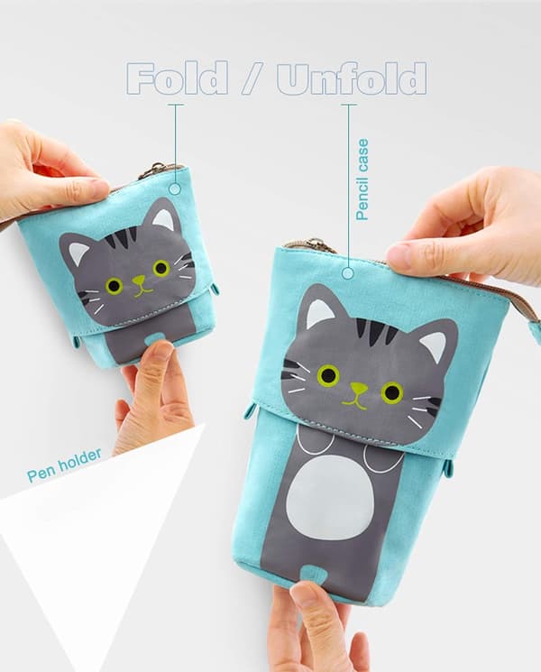 Durable Telescopic Canvas Pencil Case with Cute Cat Pattern - Pen