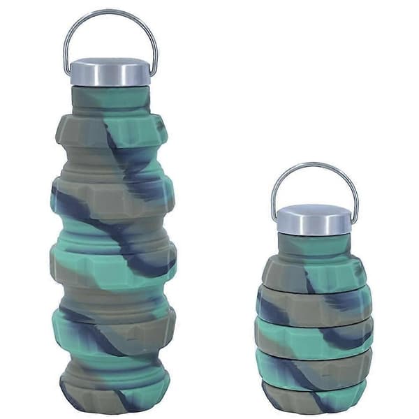 500ml Silikon Granat Vattenflaska Utomhus Ridning Vikbar Vattenkopp Bärbar Kamouflage Strid Vattenflaska Grön
