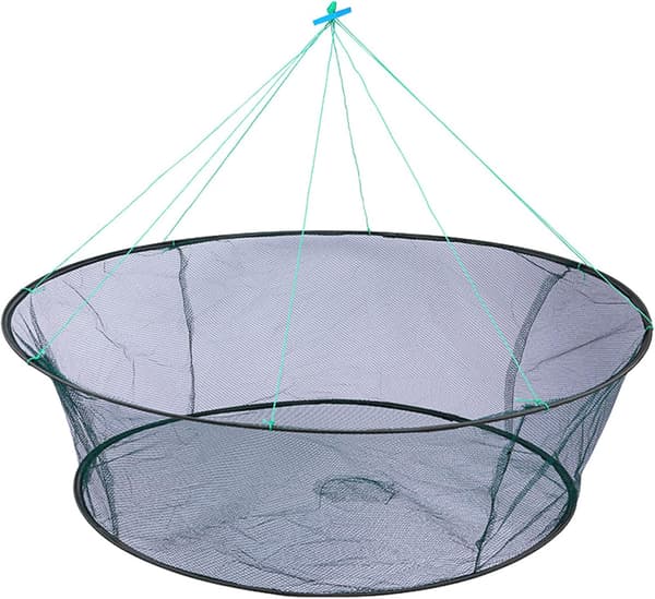 1 sammenleggbart og bærbart fiskenett, åpningsdiameter: 100 cm, basediameter: 80 cm, materiale: nylon