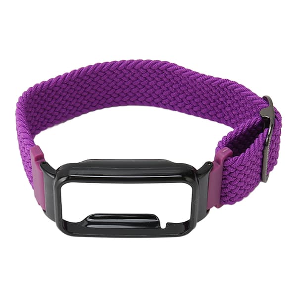 Braided Loop Strap for Mi Band 7 Pro Adjustable Elastic Nylon Loop Bracelet with Protective Frame Purple Band Black Case