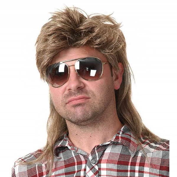Mullet-parykker til mænd 80'er kostumer festtilbehør Cosplay paryk (lysebrun)