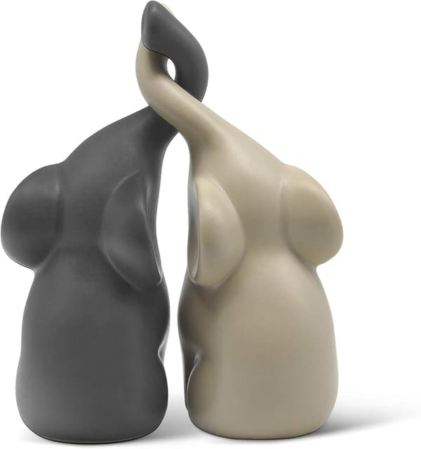 Harmonisk par elefanter i beige og grå - Moderne skulptur