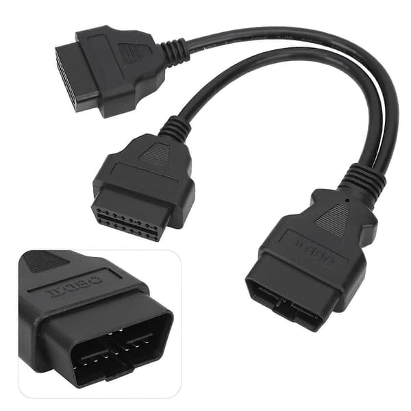 16-bens OBD2 Kabel 1-til-2 Forlængersplitter Bil Diagnostisk Stik Adapter 30cm Forlængerlængde