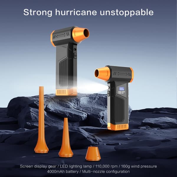 Handheld Portable Air Duster with LED Display & Adjustable Wind Speed for Electronics Cleaning Orange Orange
