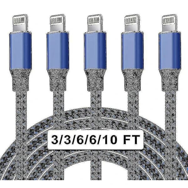 5-pak nylon iPhone-oplader Lightning-kabel Hurtigopladning