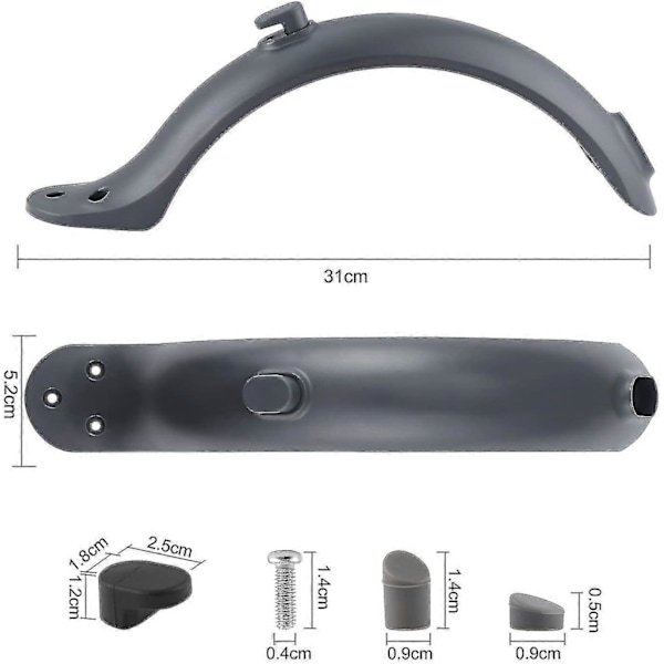 Bakskärm till Xiaomi M365/m365 Pro Scooter med skruvar och skruvlock