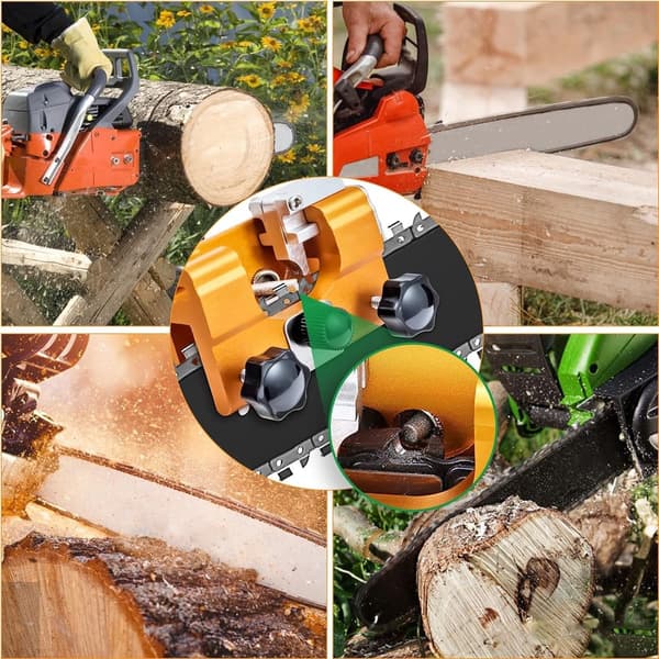Chainsaw Chain Sharpener, Hand Crank Tool with 5 Grinding Heads, 30° Positioning, for Chainsaw Maintenance, Yellow