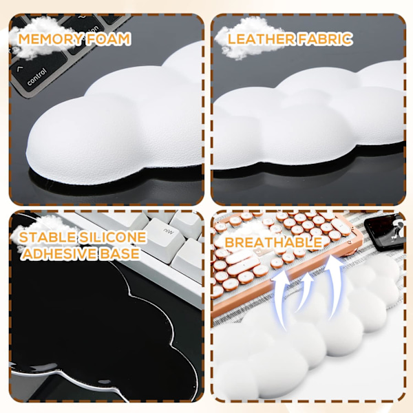 Tangentbordskudde Moln, Mjuk Bekväm Söt Tangentbordskudde Halkfri Ergonomisk Stöd Moln Skrivbords Handledsstöd & Memory Foam (Vit)