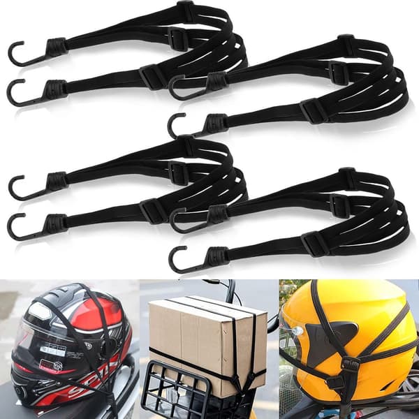 Bungee Cords with Hooks, 4 Pcs Adjustable Luggage Straps, Elastic with 8 Sliding Buckles, Black