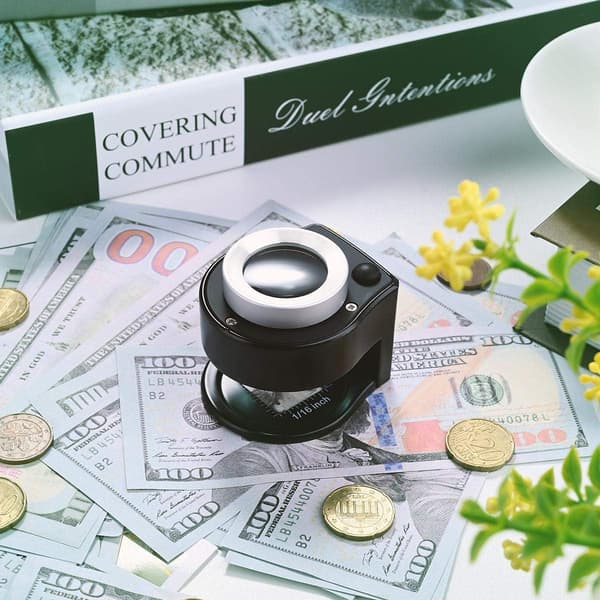 30X Coin Magnifier, USB Rechargeable 6 Light Portable Metal Eye