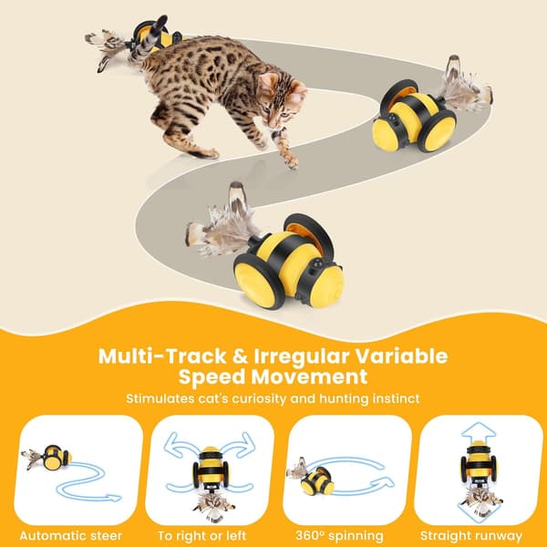 Cat Toy Indoor Cat Interactive Toy Automatic Ball with USB Rechargeable LED Tail Light