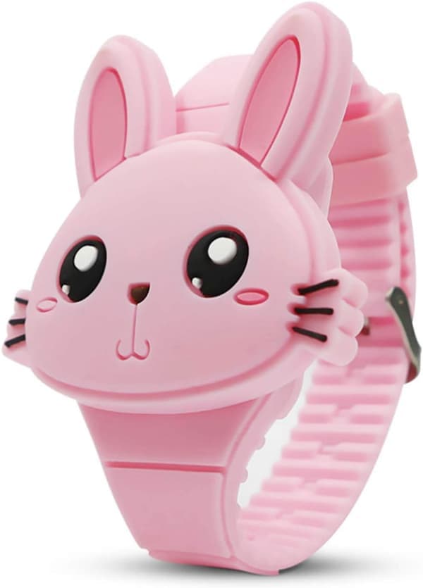 Söt digital barnklocka, söt kaninformad flickklocka LED Mode Silikon Djurformad Clamshell Design Armbandsur Flicka Bästa Presenter Rosa