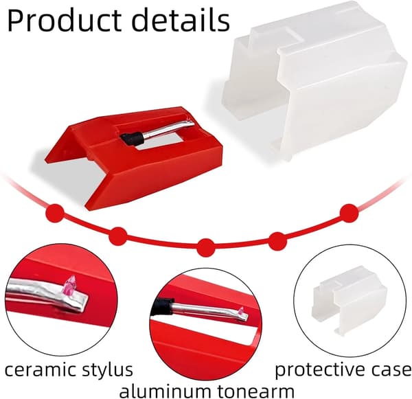 Universal Turntable Needles 3-Pack Diamond Stylus Replacement for Victrola Crosley ION LP Vinyl Players Red