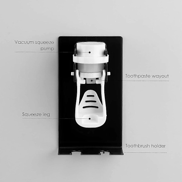 Toothbrush Holder Toothpaste Dispenser, Wall Mounted Toothbrush Storage Organizer for Bathroom, Toothpaste Squeezer (Black)