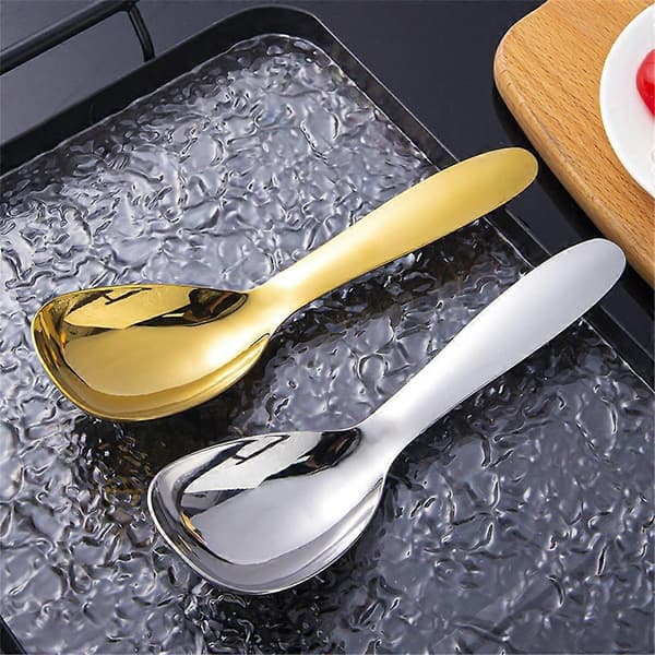 Short Handle Soup Spoons Rice Spoons Large Serving Spoons Dishwasher Safe Silver Silver