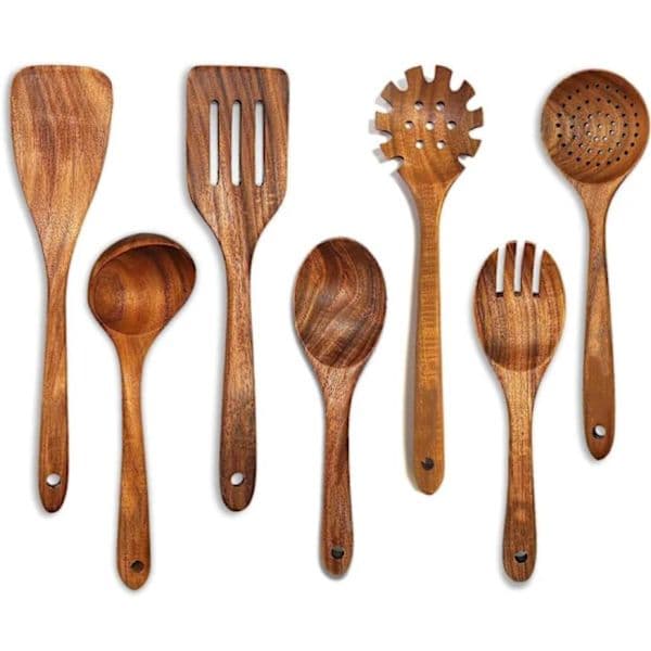 7-piece Kitchen Utensil Set - Wooden Spatula, Spoon and Non-stick Spatula with Long Handle-FX-
