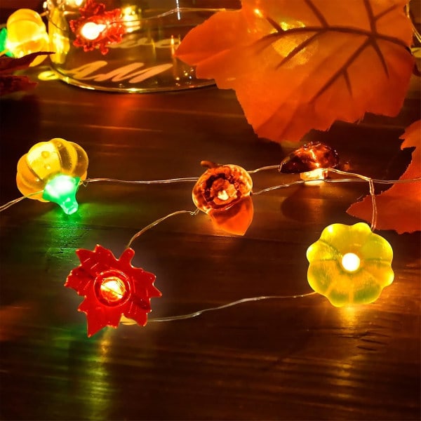 Høstdekor for hjemmet, takkefest, Halloween, jul, bursdag - Høstdekorasjoner innendørs og utendørs, 10 fot 30 LED 3D gresskar, lønneblad, eikenøtter, bryllup
