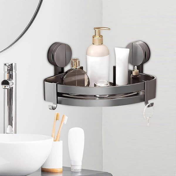 Corner Shower Shelf without Drilling, Aluminum Bathroom Organizer with Suction Cup and Strong Load Capacity