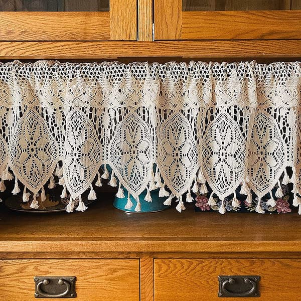 Korta gardiner bohemisk broderi spets, 90x38cm