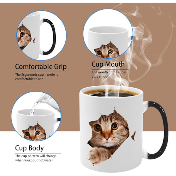 Färgskiftande Mugg, Rolig Katt Färgskiftande Keramisk Kaffekopp, 33 cl Färgbytande Kaffemugg, Söt Julklappsmugg