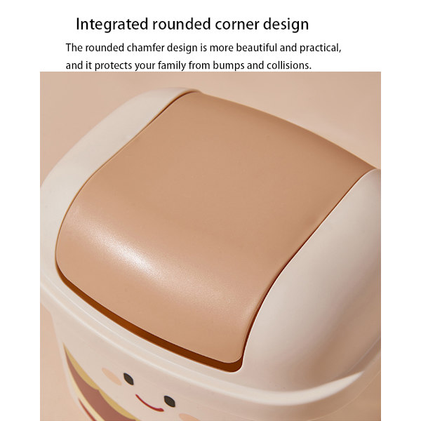 Cute Desktop Trash Can with Lid (Beige) (1 pc)