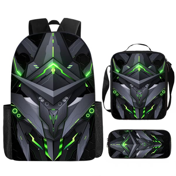 3-piece Casual Backpack Set with Laptop Compartment and Accessory Pouch – Unisex Travel and Work Bag Mech 5