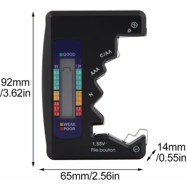 Mini Batteritester LCD-skærm til D CN 5 7 N LR44 9V 6F22 Batterier Sort Kompatibel med Flere Mærker