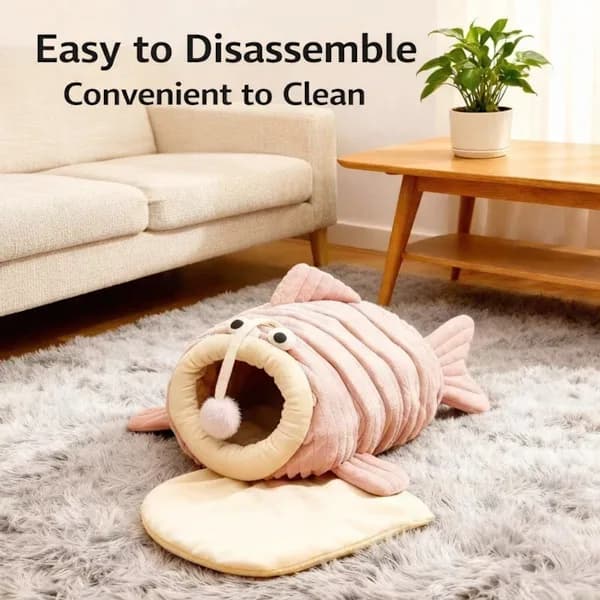 Cat Bed - Cave Cat Basket - Calming and Anxiety-Reducing - Anglerfish Shape - Pink (M: 55*40*31cm)