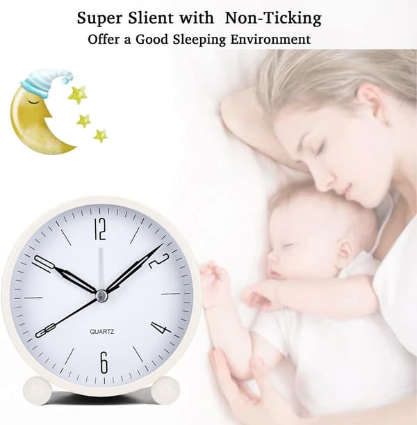 Silent Analog Alarm Clock for Children - Large 4 Inch Dial with