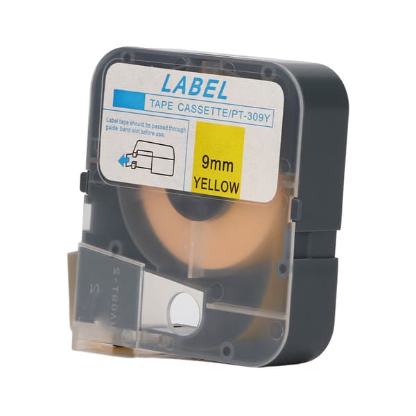 Label Machine Tape Clear Printing 9mm Width Durable Yellow Printer Supplies with Case for Home Office Replacement