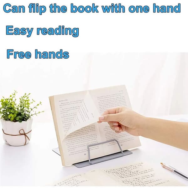 Reading Shelf Bookend 6 Tier Adjustable Metal Folding Cookbook Stand Book Stand for Adults Children Kitchen Study Office School Work (Grey)