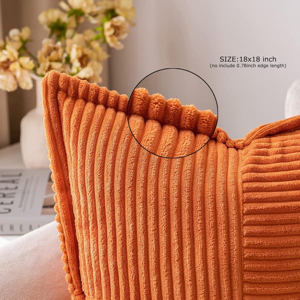 Fløjlspudebetræk med syninger, sæt med 2 bløde Boho stribede pudebetræk, teksturerede pyntepuder 18 x 18 tommer, orange