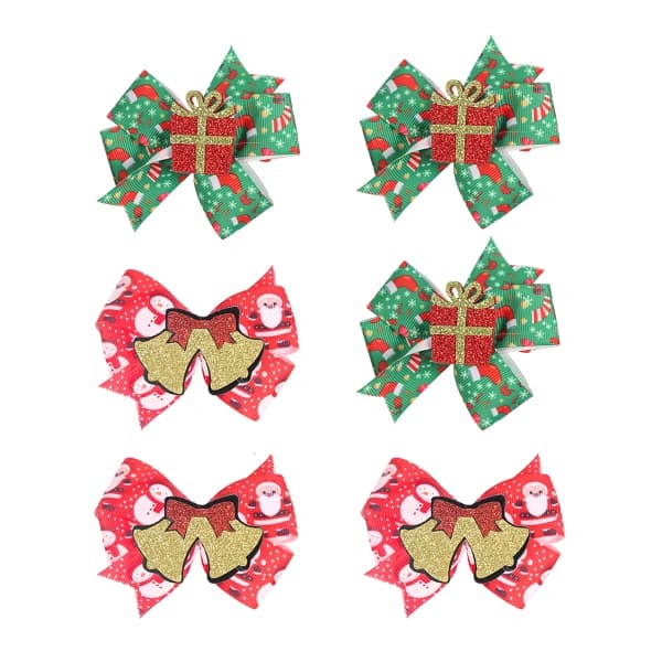 6 st Julhårspännen Glitter Paljetter Tomte Rosett