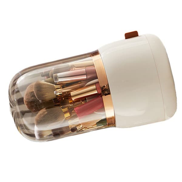 Makeup Brush Holder Multifunctional Brush Organizer Home Rotating Dustproof Cosmetic Makeup Brush Container White