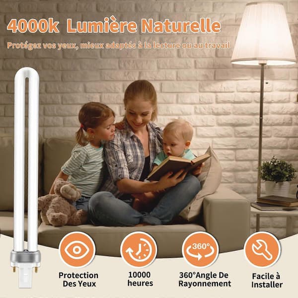 G23 2-pin 11W Compact Fluorescent Lamp, Neutral White 6500K, Energy Saving, Eye Protection, Non-Dimmable, 2 Pack