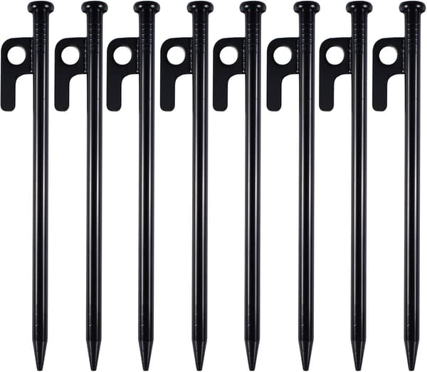 8 stk kraftige teltplugger, teltplugger, metallplugger, 20 cm høyfaste smidde jerncampingplugger med krok og hull for camping, camping ca.