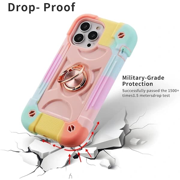 Kompatibelt iPhone 13 Pro Max-deksel 6,7 tommer med ringholder, kraftig