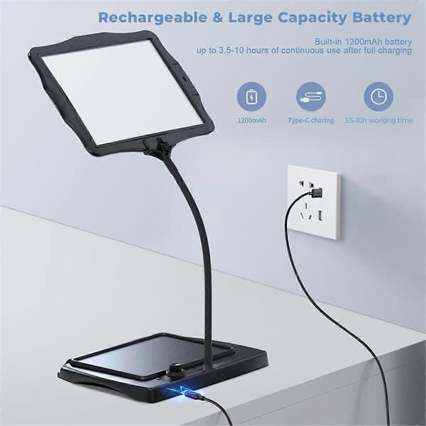 Magnifying Lamp, Hands-Free Magnifier with Flexible Gooseneck, Stepless Dimmable Magnifying Lamp