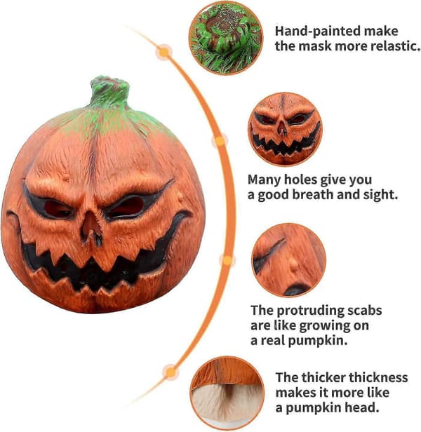Luksuriøs Halloween Latex Maskerade Rekvisit, Græskarhovedmaske (Græskar)