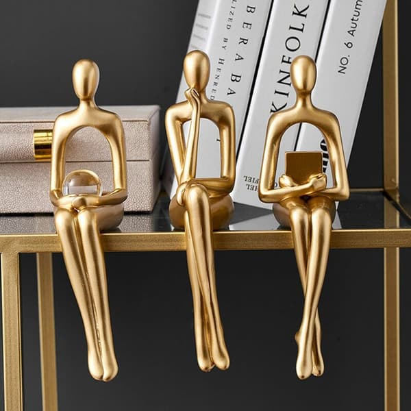 Abstract Thinker Statue Sculpture Small Ornaments Gold Resin Statue Abstract Statue Desk Decor A