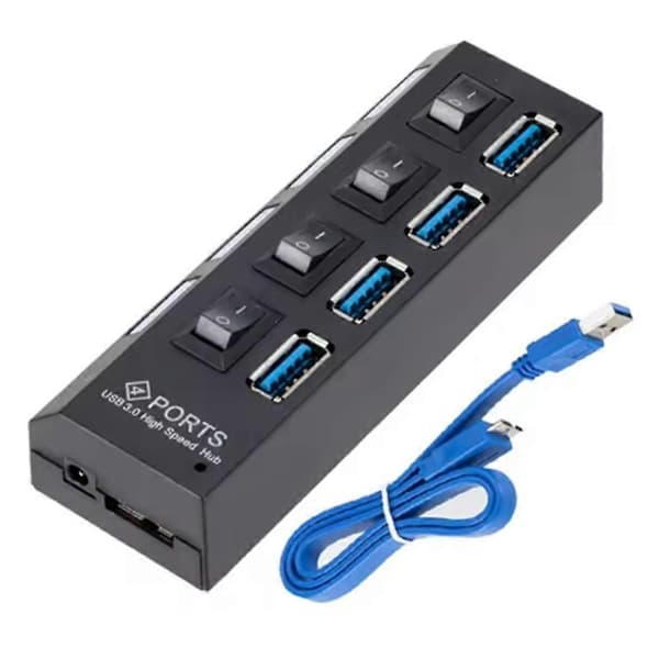 4-ports USB HUB 3.0 Hub USB-splitter Multi USB Hub 3.0 Hub Strømadapter med individuel afbryder til PC