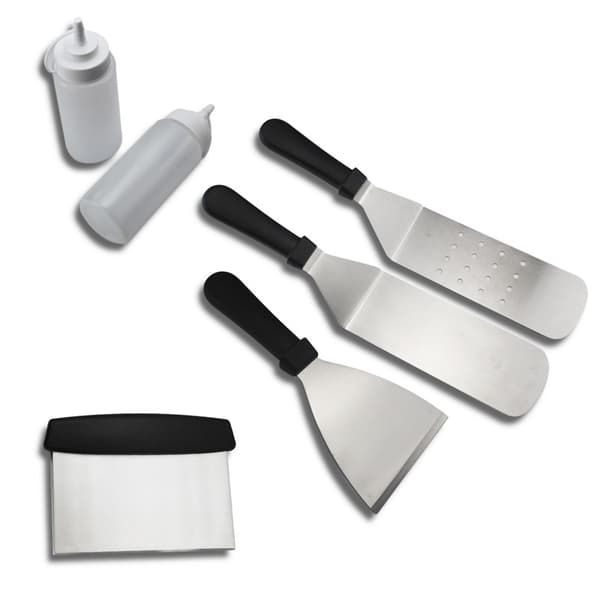 Set med 3 stekspadar, 1 grönsaksskrapa, 2 för grillning och stekbord, 6-delars set