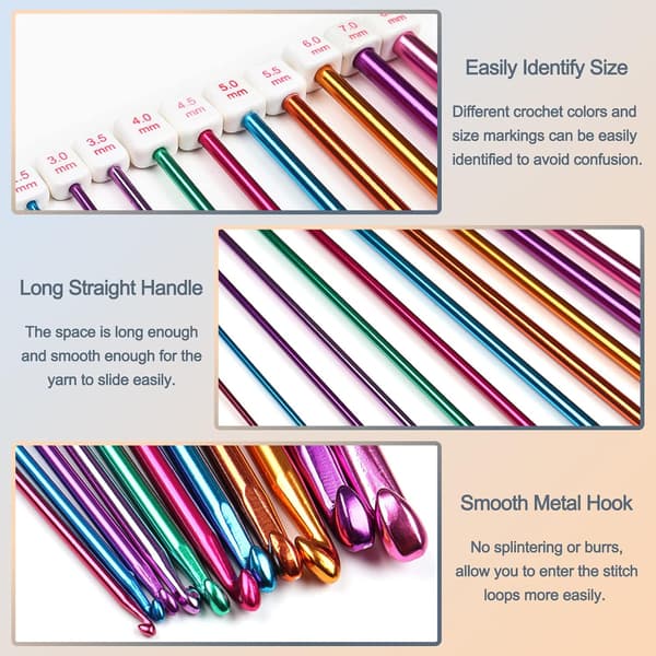 Long Crochet Hook Set, 11 Tunisian Crochet Hooks, Multicolor