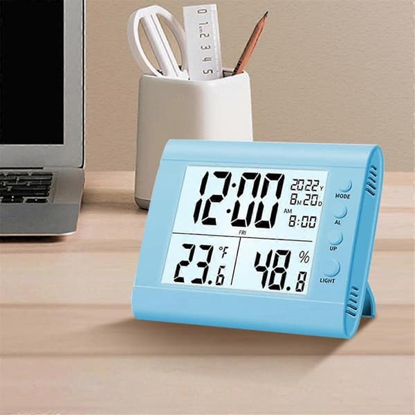 LED-display elektronisk klocka med dag och datum stereo digital display snooze väckarklocka inomhustemperatur bordsklocka, B