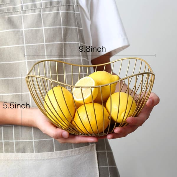 Wire Basket Fruit Gold Fruit Bowl for Kitchen Counter Wavy Fruit Basket Serving Bowl Wire Fruit Plate